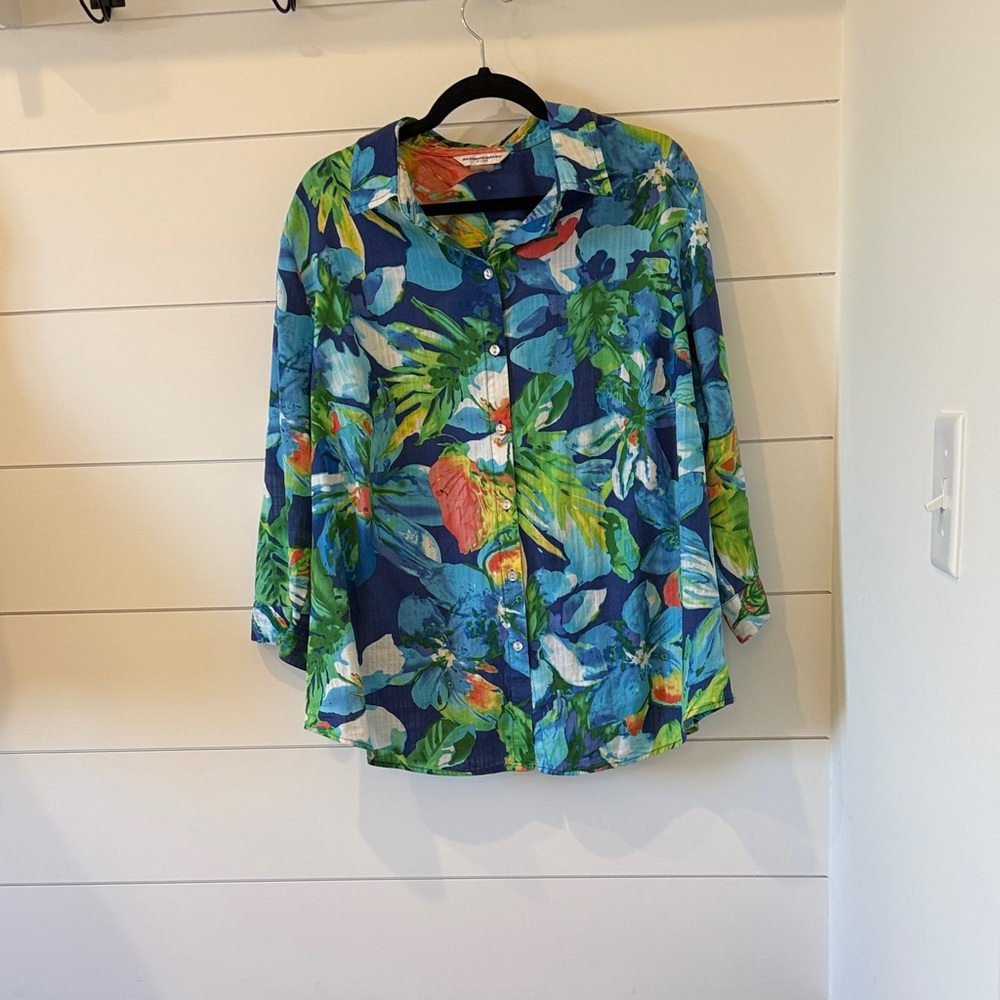 Allison Daley 100% Cotton Colorful Floral 3/4 Sleeve plus size Blouse 22W